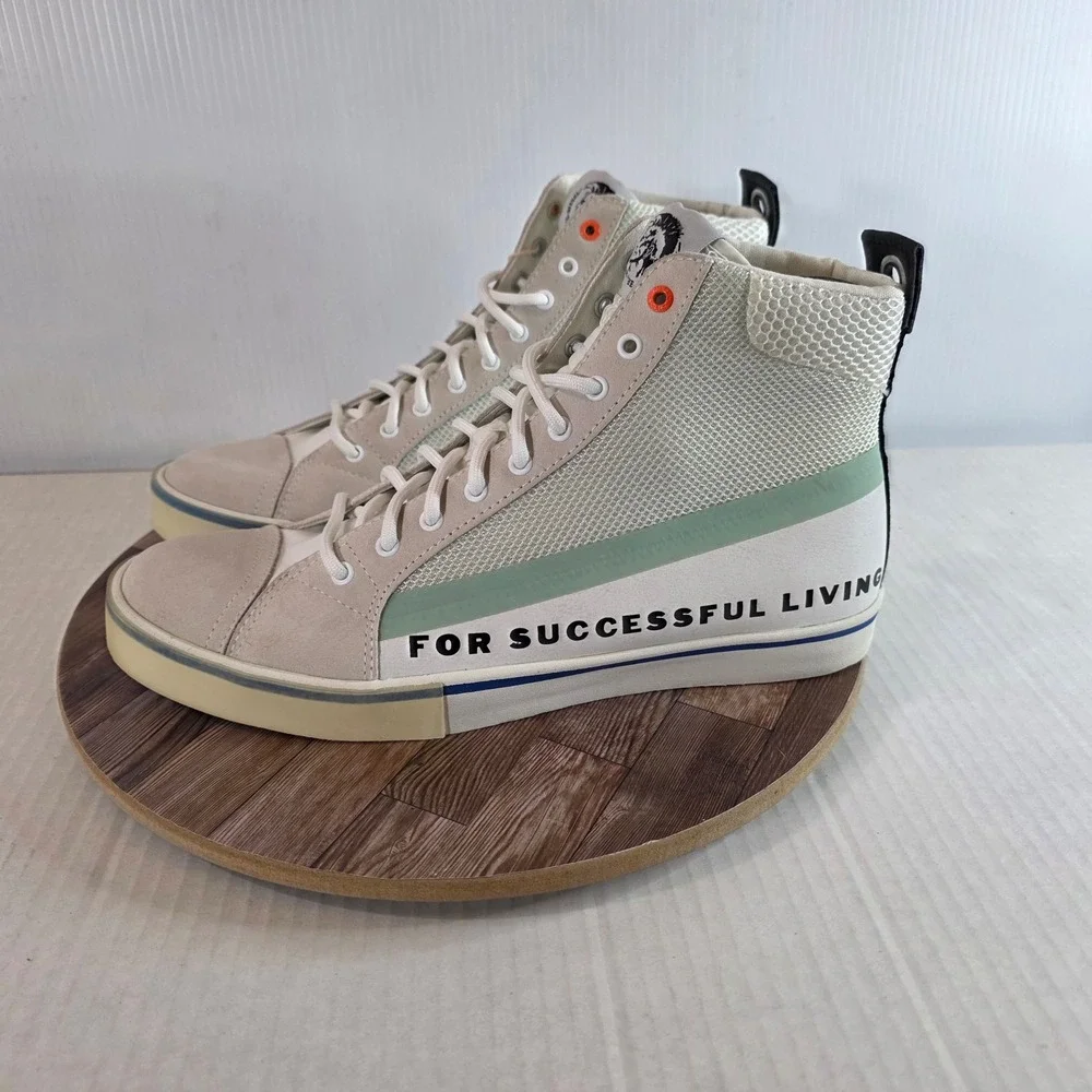 Diesel S-Dvelows‎ Mid High Top Sneakers Mens Size 12.5 White Green Graphic Suede